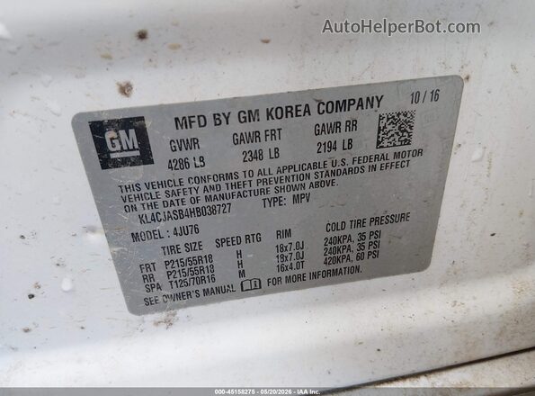 KL4CJASB4HB038727 2017 BUICK ENCORE White Engine compartment view