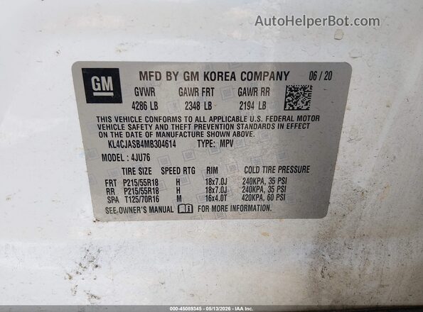 KL4CJASB4MB304614 2021 BUICK ENCORE White Engine compartment view