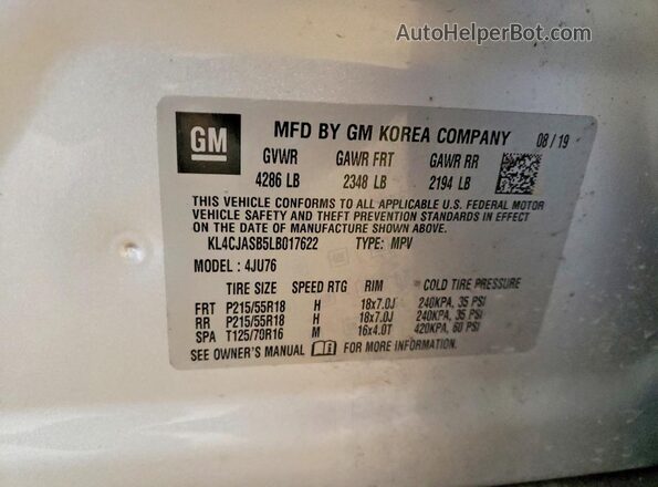 KL4CJASB5LB017622 2020 BUICK ENCORE Silver 