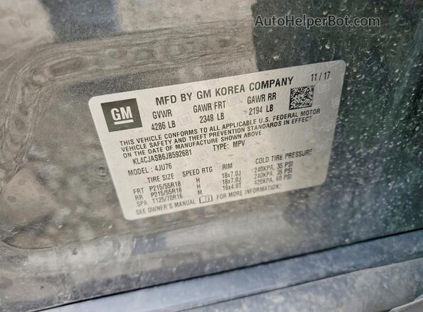 KL4CJASB6JB592681 2018 BUICK ENCORE Gray სალონის 360-გრადუსიანი ხედი
