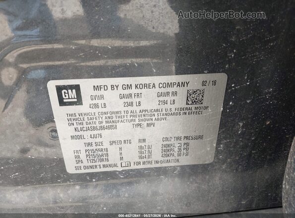 KL4CJASB6JB646058 2018 BUICK ENCORE Gray 