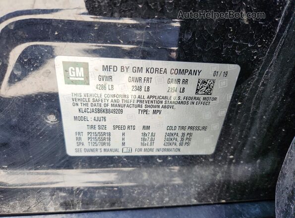 KL4CJASB6KB849209 2019 BUICK ENCORE Black VIN կոդի պիտակի տեսք