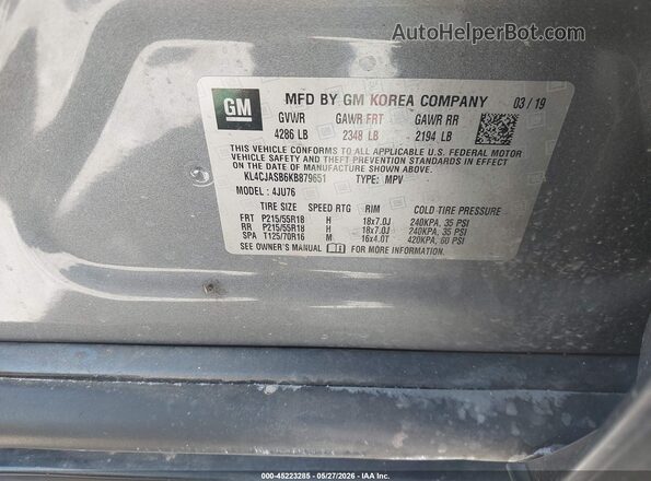 KL4CJASB6KB879651 2019 BUICK ENCORE Серый Вид подкапотного пространства