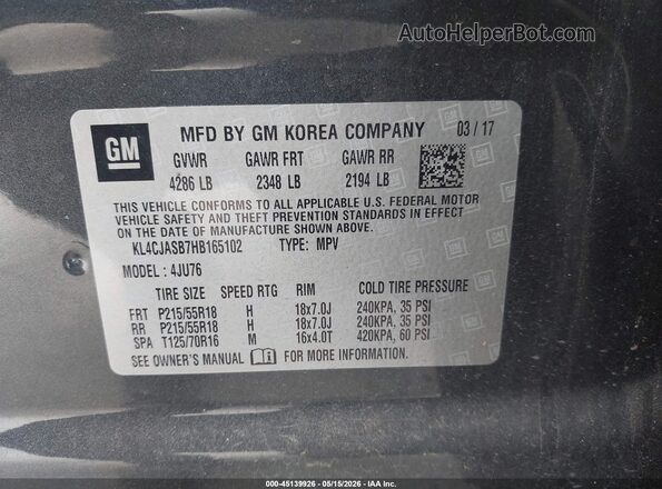 KL4CJASB7HB165102 2017 BUICK ENCORE Серый Вид подкапотного пространства