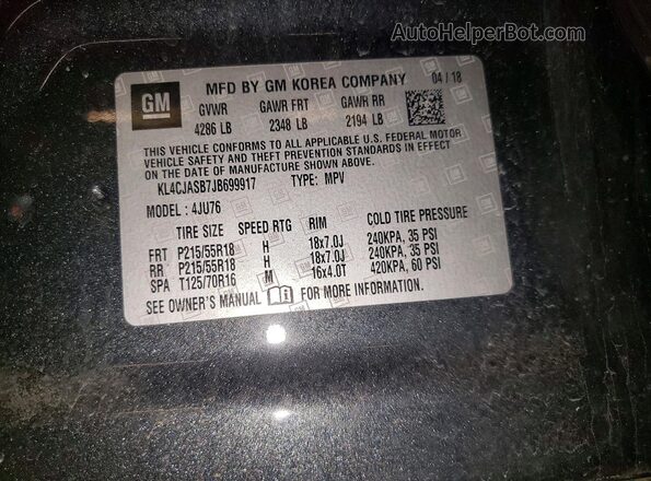 KL4CJASB7JB699917 2018 BUICK ENCORE Gray 