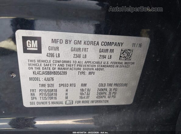 KL4CJASB8HB056289 2017 BUICK ENCORE Black Вид підкапотного простору