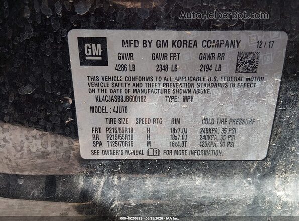 KL4CJASB8JB600182 2018 BUICK ENCORE Black Vista del compartimento del motor