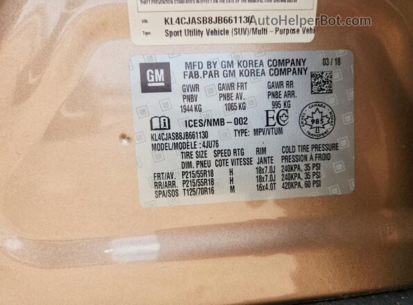 KL4CJASB8JB661130 2018 BUICK ENCORE Tan 