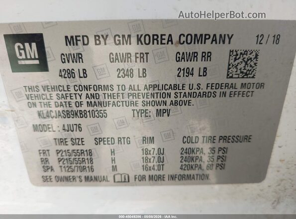 KL4CJASB9KB810355 2019 BUICK ENCORE White Շարժիչի բաժամունքի տեսք