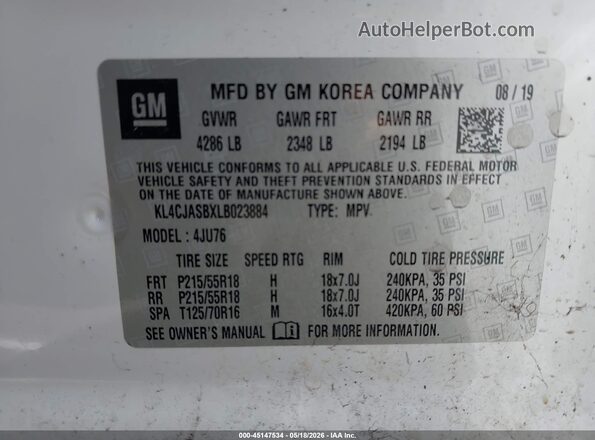 KL4CJASBXLB023884 2020 BUICK ENCORE Белый Вид подкапотного пространства