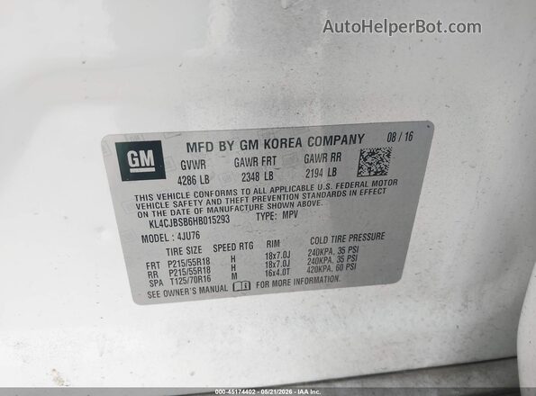 KL4CJBSB6HB015293 2017 BUICK ENCORE White Շարժիչի բաժամունքի տեսք