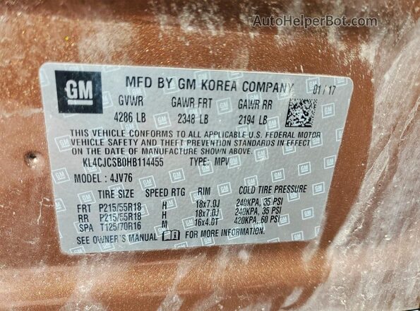 KL4CJCSB0HB114455 2017 BUICK ENCORE Коричневый 