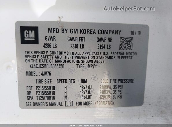 KL4CJCSB0LB055450 2020 BUICK ENCORE White 
