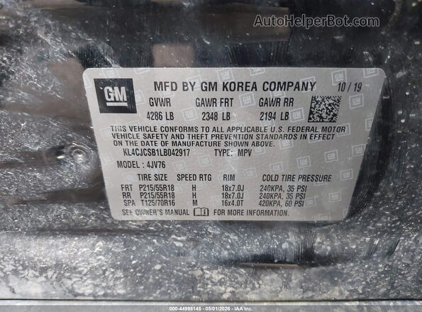 KL4CJCSB1LB042917 2020 BUICK ENCORE Black Вид підкапотного простору