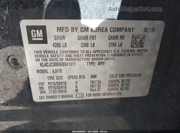 KL4CJCSM0KB941011 2019 BUICK ENCORE Черный Вид подкапотного пространства