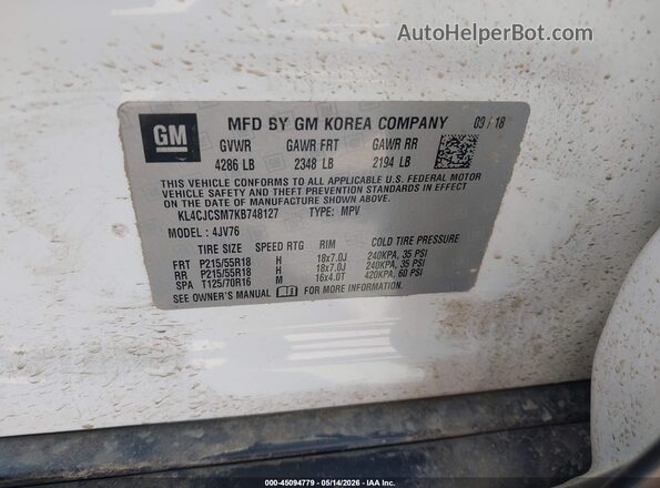 KL4CJCSM7KB748127 2019 BUICK ENCORE White Շարժիչի բաժամունքի տեսք
