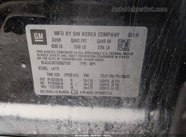 KL4CJCSM7KB869269 2019 BUICK ENCORE Черный Вид подкапотного пространства