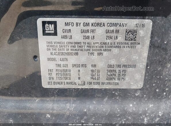 KL4CJESB2HB092499 2017 BUICK ENCORE Gray Շարժիչի բաժամունքի տեսք
