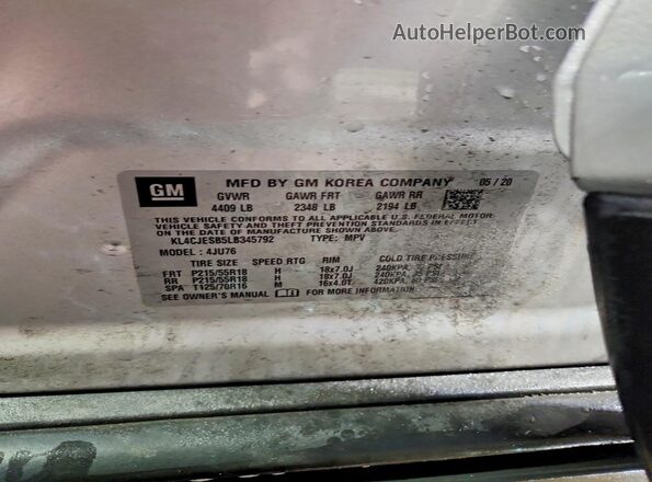 KL4CJESB5LB345792 2020 BUICK ENCORE Silver 