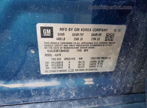 KL4CJESB7LB048152 2020 BUICK ENCORE Blue 