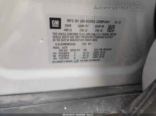 KL4CJESM0NB535360 2022 BUICK ENCORE Silver Вид підкапотного простору