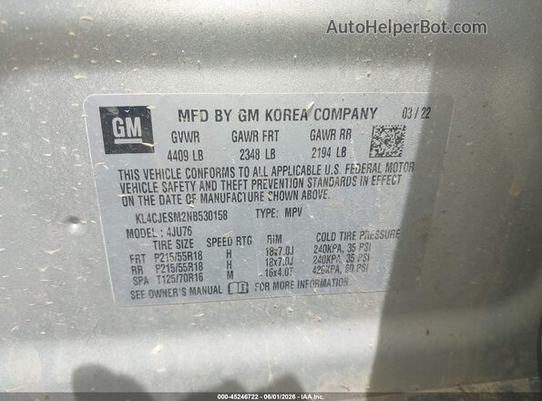 KL4CJESM2NB530158 2022 BUICK ENCORE Silver Vista del compartimento del motor