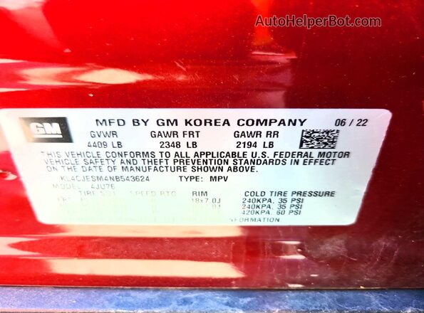 KL4CJESM4NB543624 2022 BUICK ENCORE Maroon 