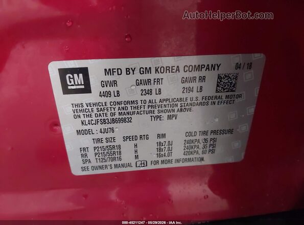 KL4CJFSB3JB699832 2018 BUICK ENCORE Red 
