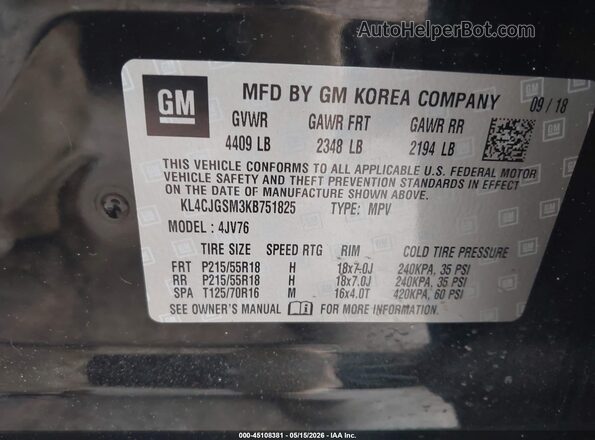 KL4CJGSM3KB751825 2019 BUICK ENCORE Черный Вид подкапотного пространства