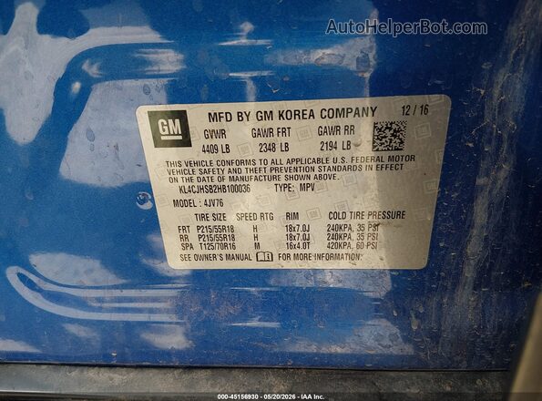 KL4CJHSB2HB100036 2017 BUICK ENCORE Blue 