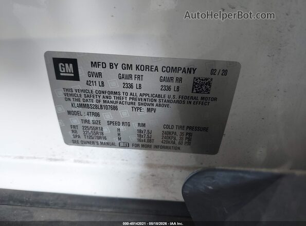 KL4MMBS28LB107686 2020 BUICK ENCORE White Вид підкапотного простору