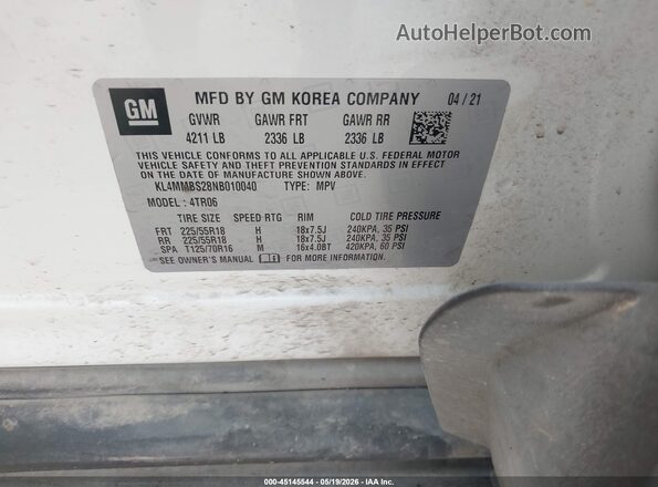 KL4MMBS28NB010040 2022 BUICK ENCORE White Engine compartment view