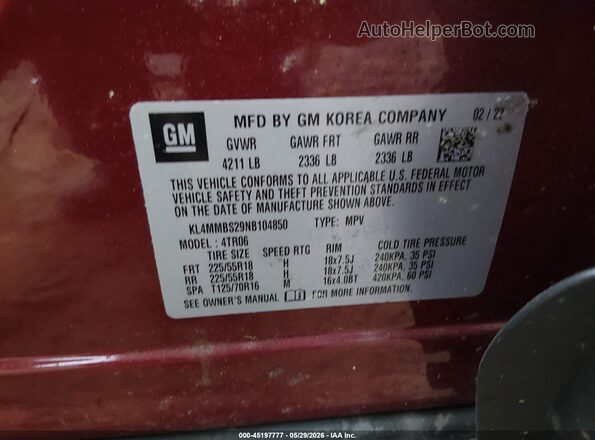 KL4MMBS29NB104850 2022 BUICK ENCORE Red Widok komory silnika