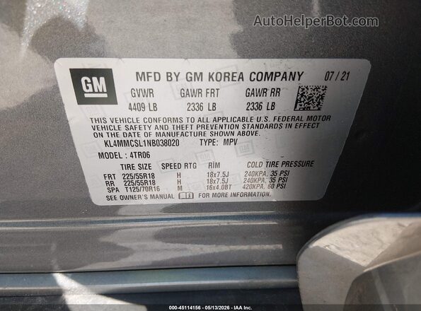 KL4MMCSL1NB038020 2022 BUICK ENCORE Gray Вид підкапотного простору