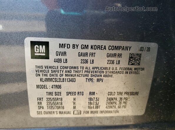 KL4MMCSL2LB113403 2020 BUICK ENCORE Gray VIN sticker view