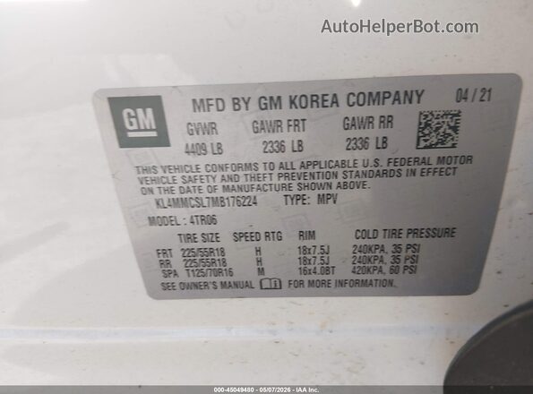 KL4MMCSL7MB176224 2021 BUICK ENCORE White ძრავის განყოფილების ხედი