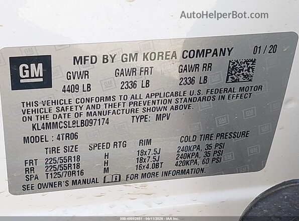 KL4MMCSL8LB097174 2020 BUICK ENCORE White Вид підкапотного простору