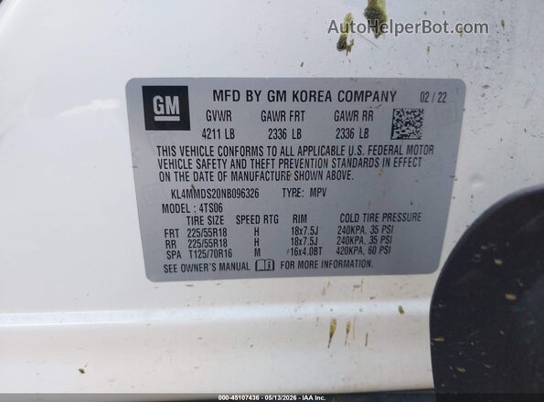 KL4MMDS20NB096326 2022 BUICK ENCORE White ძრავის განყოფილების ხედი