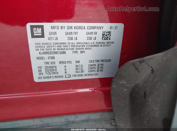 KL4MMDS22MB134086 2021 BUICK ENCORE Red 