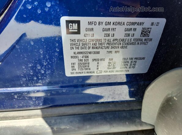 KL4MMDS22NB135580 2022 BUICK ENCORE Blue 