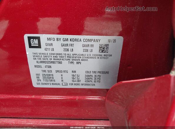 KL4MMDS25MB077060 2021 BUICK ENCORE Red Widok komory silnika