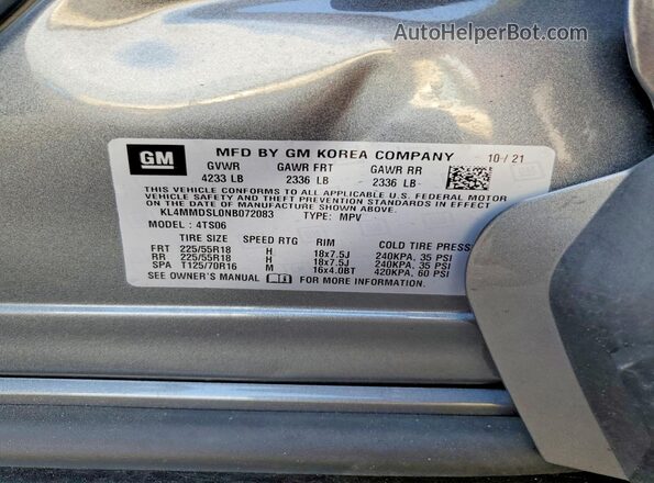 KL4MMDSL0NB072083 2022 BUICK ENCORE Серый 