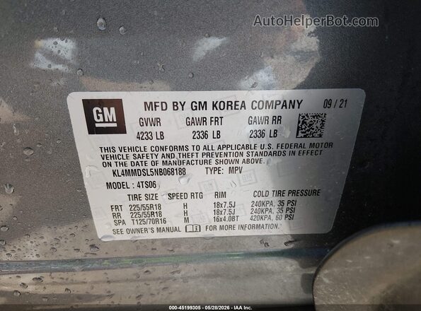 KL4MMDSL5NB068188 2022 BUICK ENCORE Gray Շարժիչի բաժամունքի տեսք