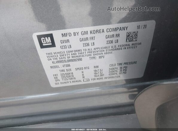 KL4MMDSL8MB082990 2021 BUICK ENCORE Серый Вид подкапотного пространства