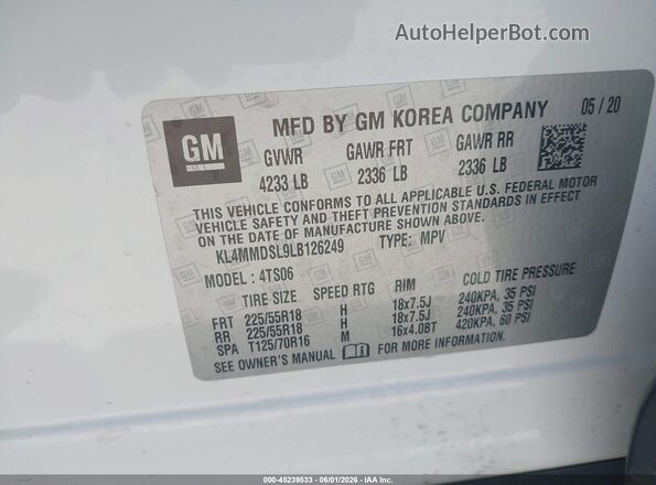 KL4MMDSL9LB126249 2020 BUICK ENCORE White Widok komory silnika