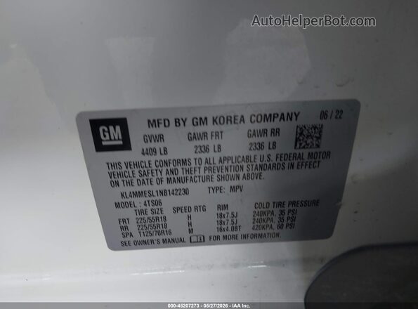KL4MMESL1NB142230 2022 BUICK ENCORE White Շարժիչի բաժամունքի տեսք