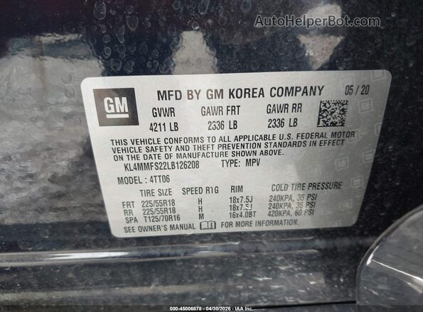 KL4MMFS22LB126208 2020 BUICK ENCORE Black Вид підкапотного простору