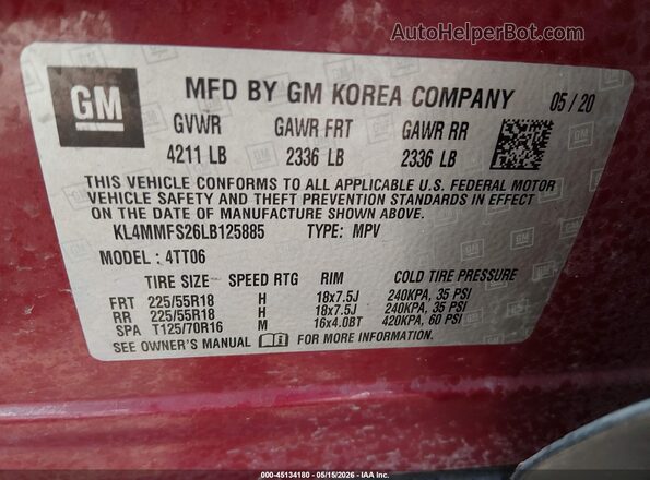 KL4MMFS26LB125885 2020 BUICK ENCORE Red Շարժիչի բաժամունքի տեսք