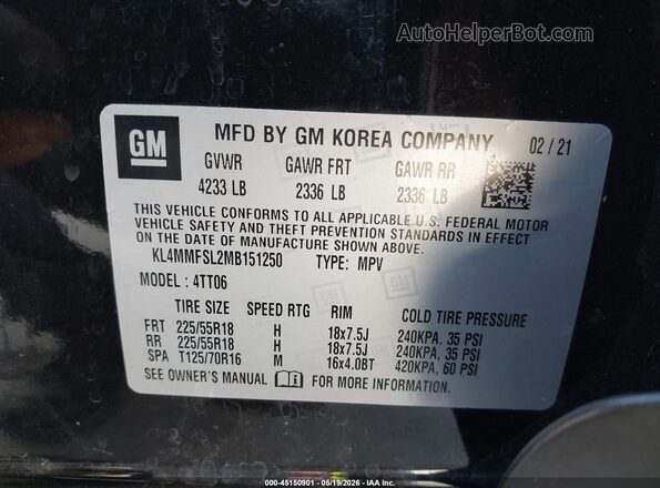 KL4MMFSL2MB151250 2021 BUICK ENCORE Черный Вид подкапотного пространства