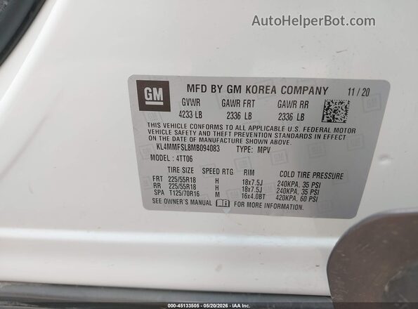 KL4MMFSL8MB094083 2021 BUICK ENCORE White Widok komory silnika